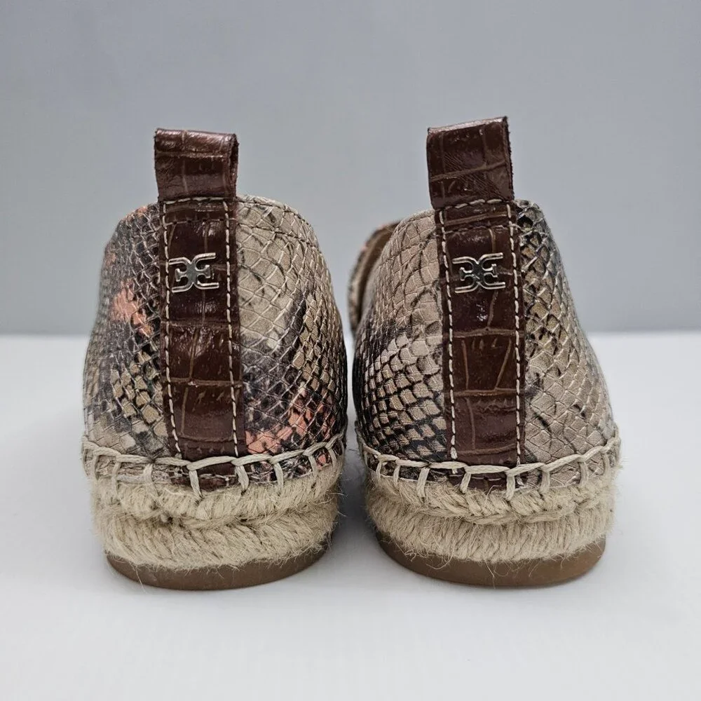Sam Edelman Khloe Espadrille Flat Womens 8 Peach Snake Print Leather Slip On NEW